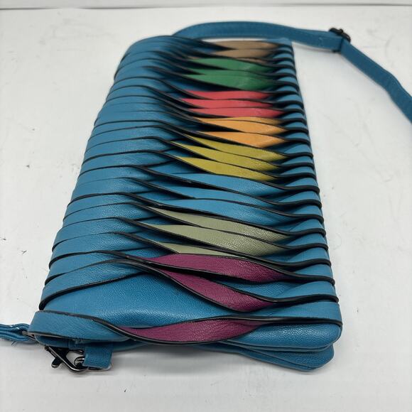 Mellow World Rainbow Twisted Crossbody Clutch Turquoise w/ Shoulder Strap - NICE - Picture 7 of 8